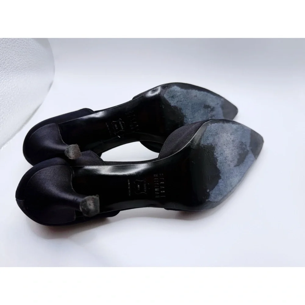 Stuart Weitzman Satin D’Orsay Heels In Black